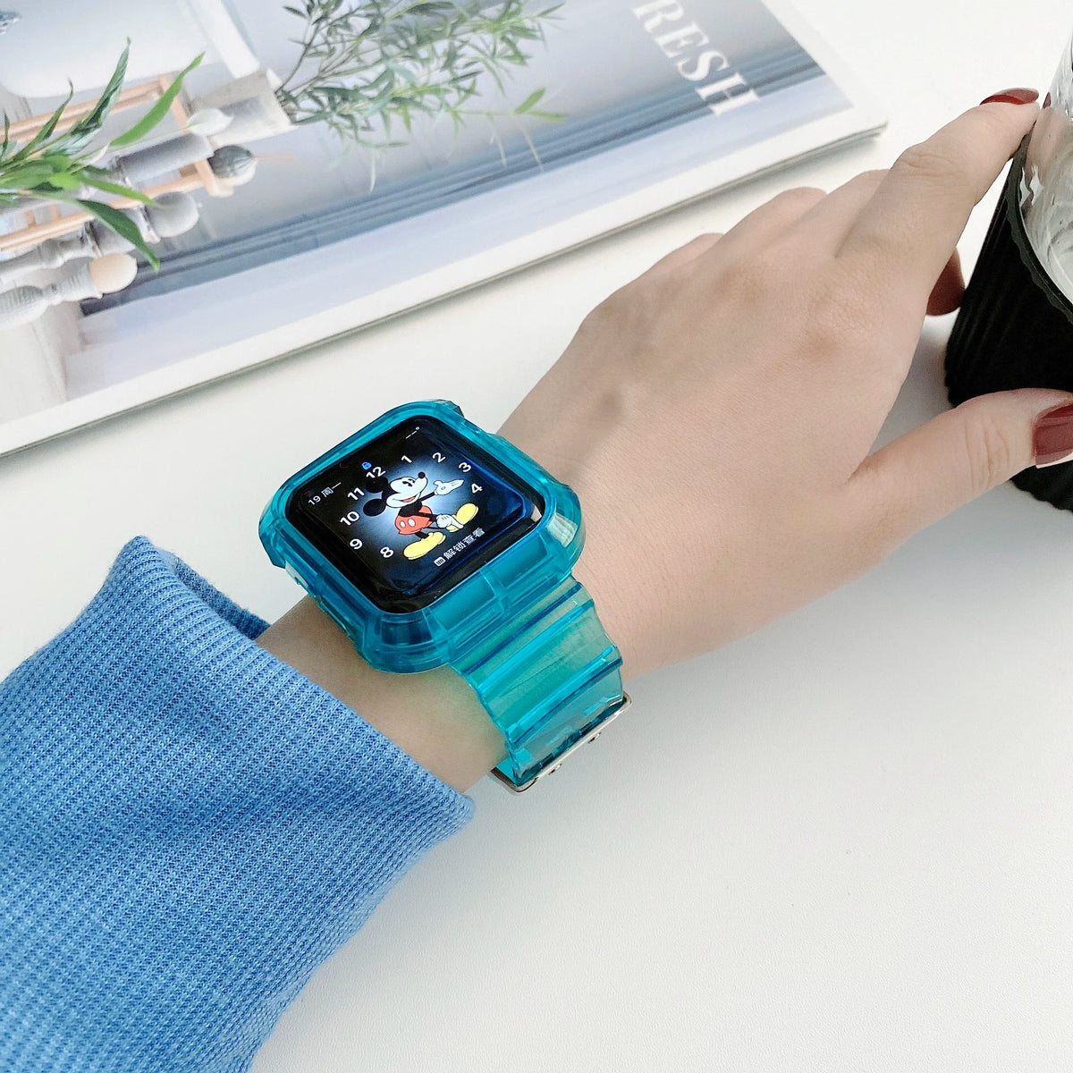 Clear Band + Case for Apple Watch Series 9 8 7 6 SE 5 49mm 45mm 44mm 38mm 41mm Transparent for iwatch 10 46mm 42mm Plastic Strap