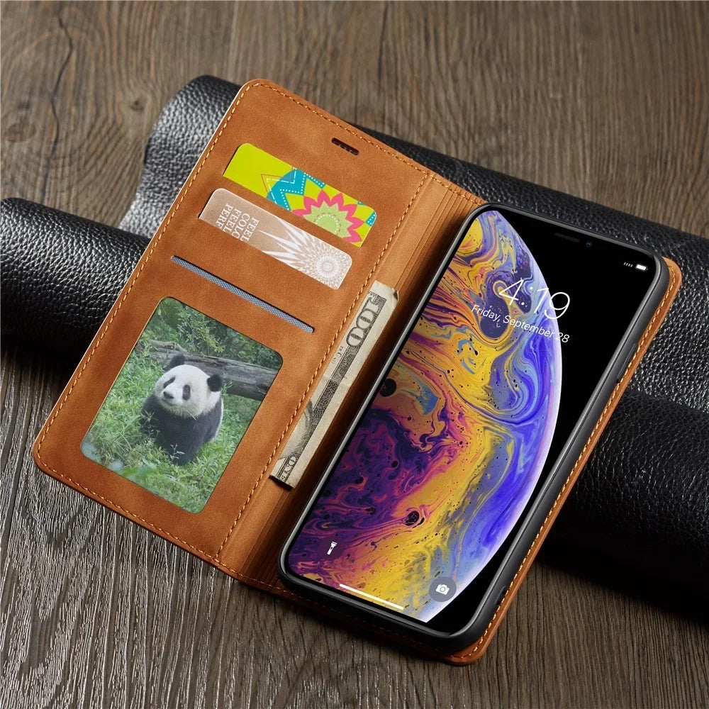 Thin Suede Leather Wallet Case for iPhone 11 12 13 14 15 16 17 Pro Max Mini XR XS 8 7 6 Plus SE 2020 5S Flip Cover Strong Magnet