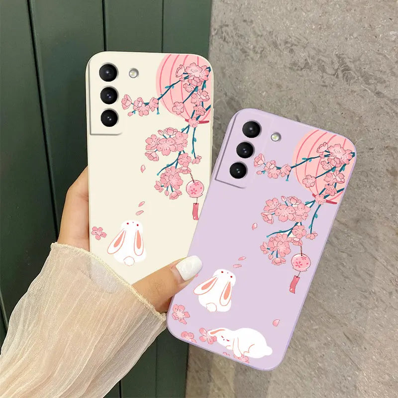 Peach Bunny Phone Case For Samsung Galaxy S23 S22 S21 S20 Ultra Plus FE S10 S9 S10E Note 20 ultra 10 9 Plus Cover