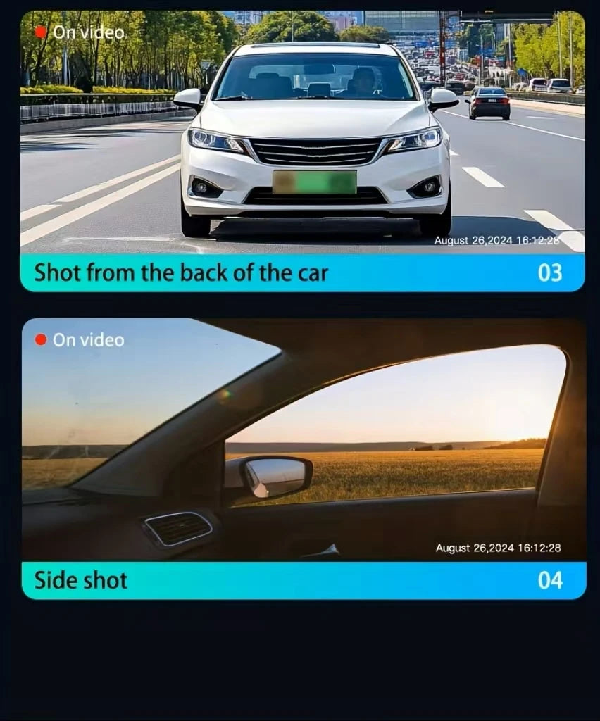 BCUOZ 4-Lens 360° Dashcam, 1080P Front + 720P Built-in Rear Left and Right car cameras, Super night vision, Loop recording, G-Sensor, WDR, 12-24V car plug power supply,Optional 64GB memory card.