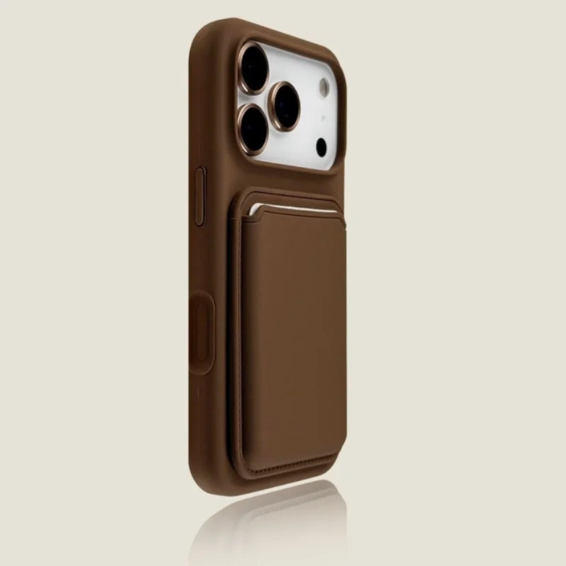 Luxury Magnetic Liquid Silicone Card Bag Phone Case For iPhone 12 13 14 15 16 17 Pro Max Plus Air For Magsafe Bumper Cover