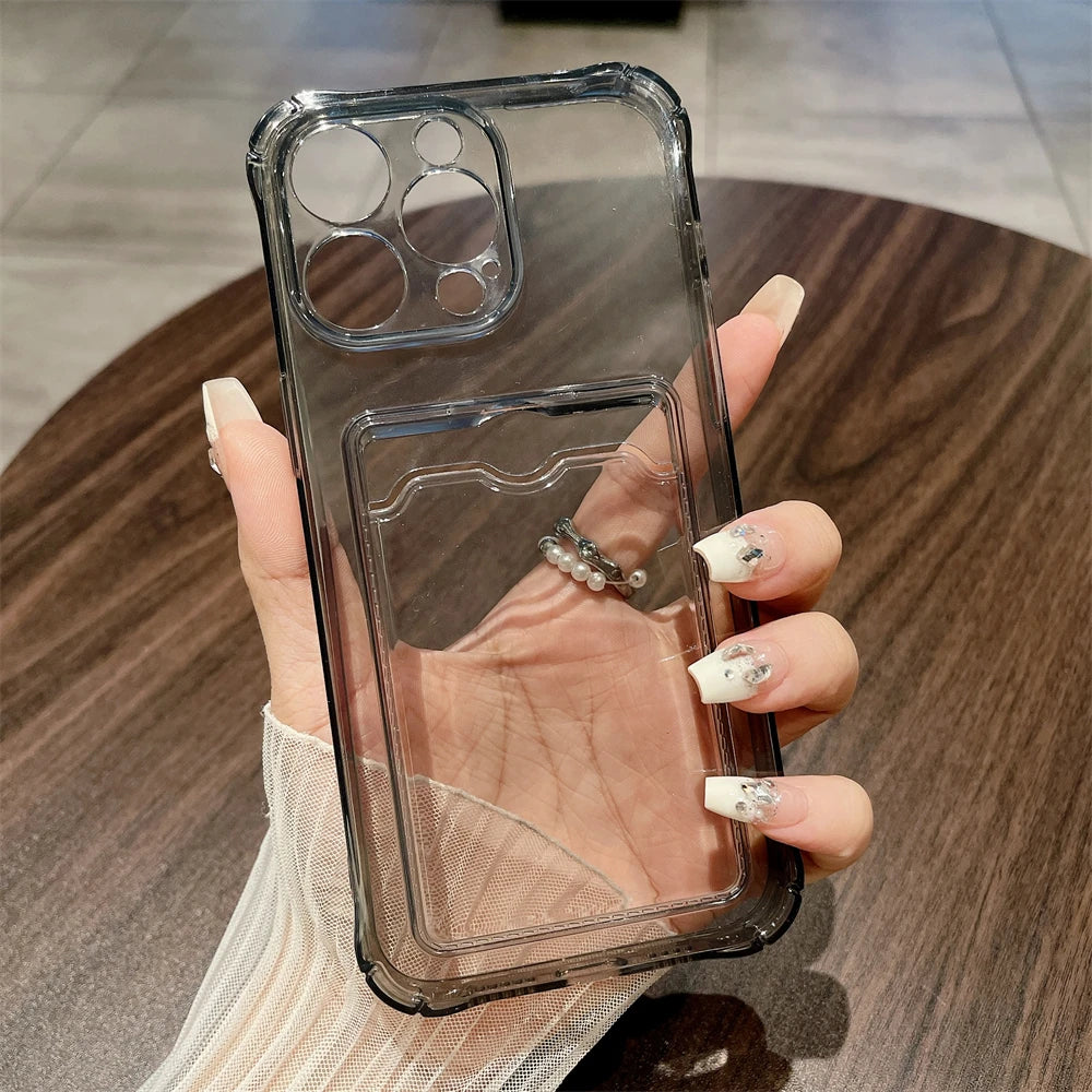Clear Card Pocket Shockproof Case for iPhone 17 16 15 14 13 12 11 Pro Xs Max 16e X XR 6 6s 7 8 Plus SE 2020 2022 Silicone Cover