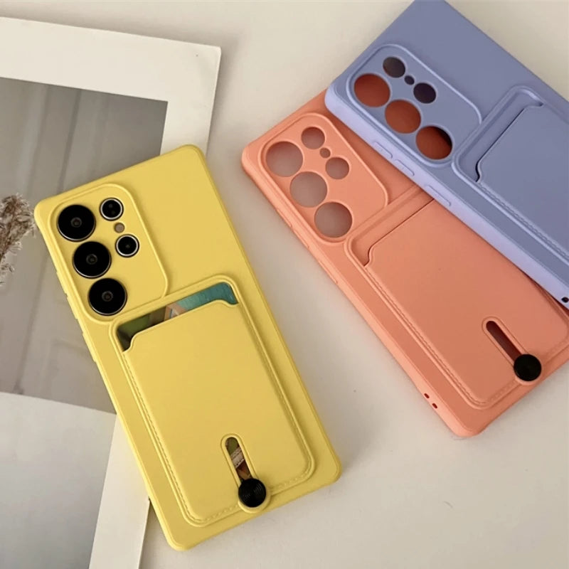 Soft Silicone Case For Samsung S25 S24 S23 S22 S21 Ultra Plus FE Wallet Card Holder Case For Samsung A56 A55 A72 A36 A53 A35 A54
