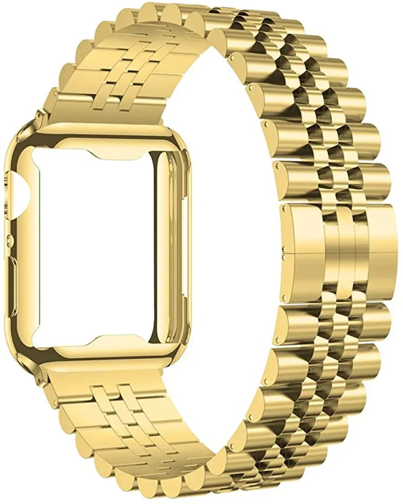 Metal Strap+Soft TPU Case for Apple Watch Band 44mm 40mm 45mm 41mm Ultra 2 49mm Stainless Steel Wristband iWatch 9 8 7 6 5 4 SE