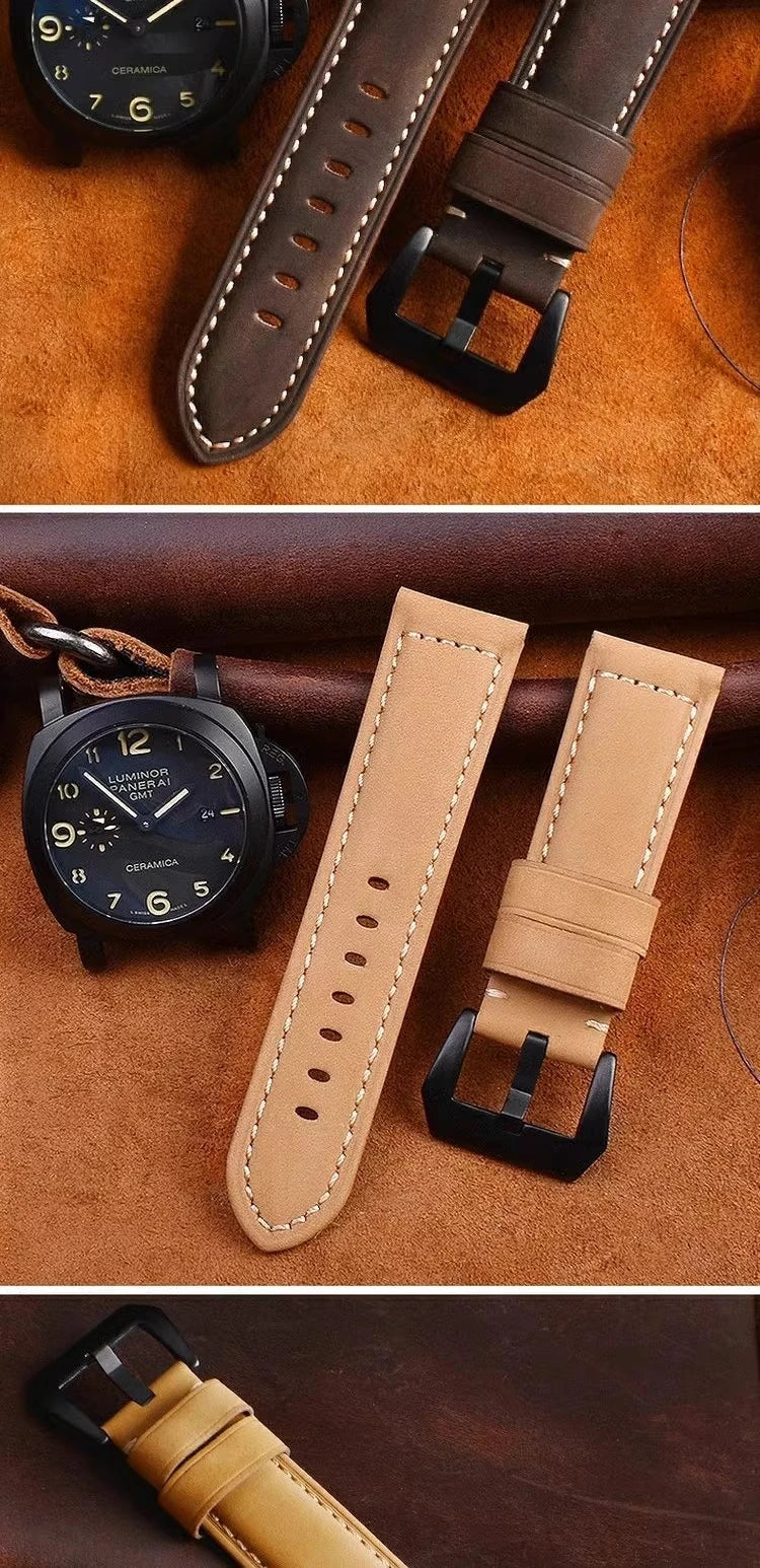 For Panerai Fossil SEIKO TISSOT Watchband Genuine Leather Bracelet male Frosted cowhide Strap Watch band 22 24mm 26m Accessories