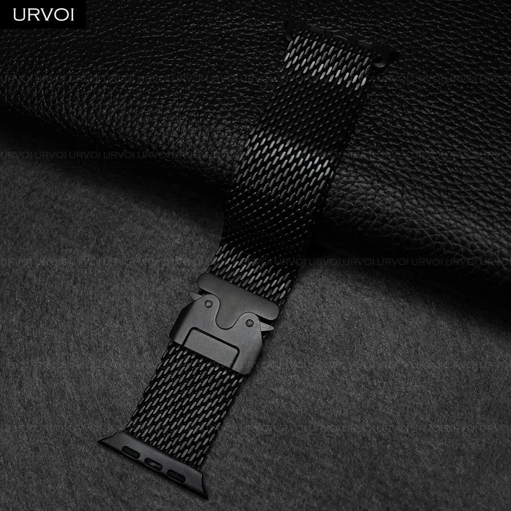 URVOI Band for Apple Watch Ultra 4 3 2 Series 12 11 10 SE3 Stainless Steel Mesh Strap for iWatch Secure Parachute Buckle 46 49mm