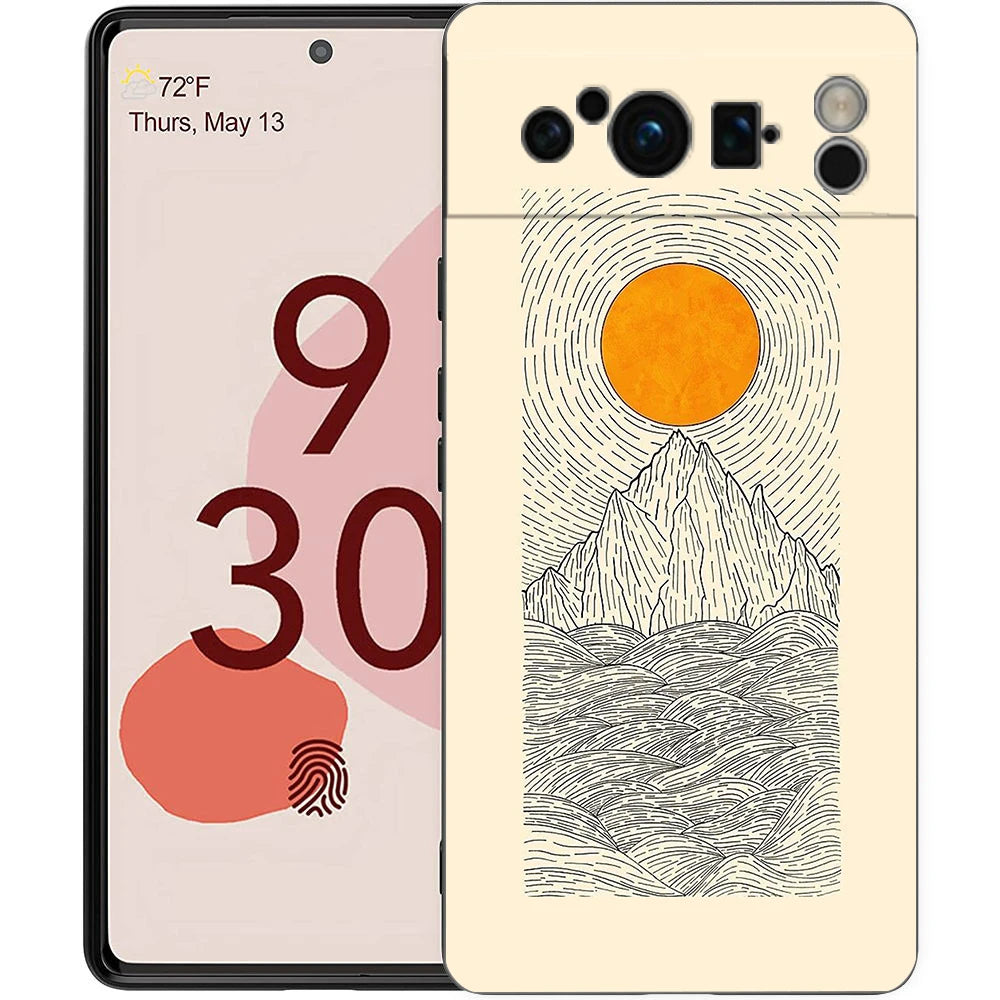 Abstract Mountain Sunrise Line Phone Case For Google Pixel 10A 10 9 8 7 6 Pro XL 9A 8A 6A 7A 5G Soft Shockproof TPU Black Cover