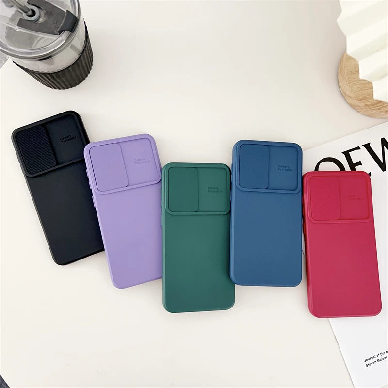 Slide Camera Lens Protection Case For Samsung S21 S22 S23 S24 FE S25 Ultra Plus A56 A55 A06 A52S A34 A16 A73 A21S A36 Soft Cover