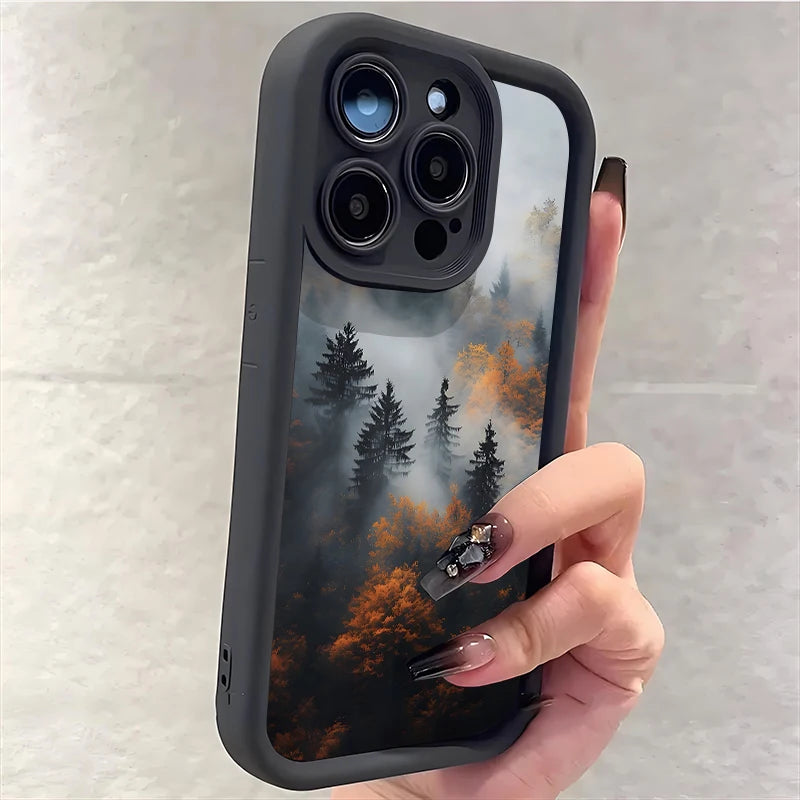 Forest In The Mist Scenery Pattern Phone Case For Samsung Galaxy S25 S24 S23 S22 S21 Ultra Plus S20 FE A15 A35 A54 A55 Cover