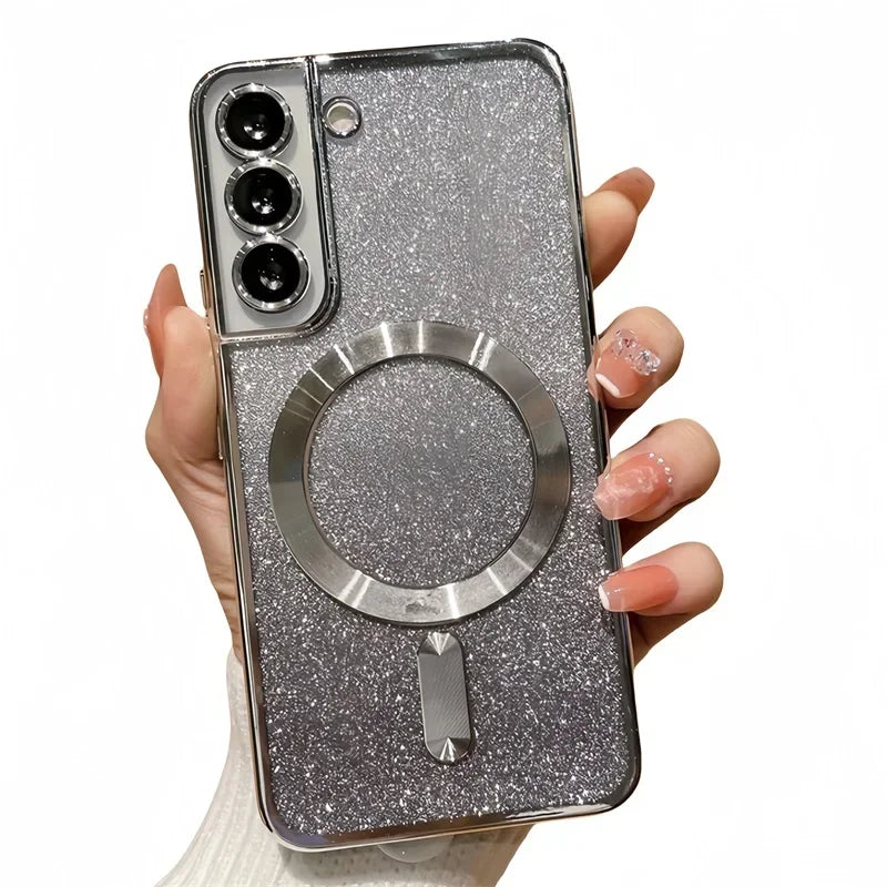 Glitter Magnetic Case For Samsung Galaxy S26 S24 Ultra S23 S22 S21 Plus S20 FE A56 A55 A36 Plating Wireless MagSafe Bright Cover