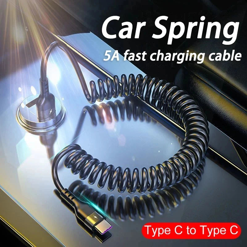 Spring Pull Telescopic Data Cable 5A 66W USB To Type-C/Dual Type-C Fast Charging Cable For  Car 1M 1.8M 2M For iphone17 Xiaomi17