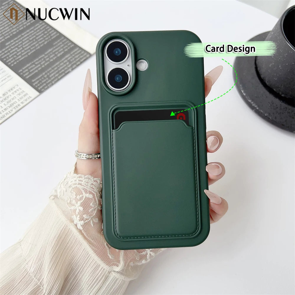 Classic Frosted Solid Colours Card Case For iPhone 17 Pro Max 16 15 14 13 12 11 Pro Max Mini Plus Silicone Drop-proof Soft Cover