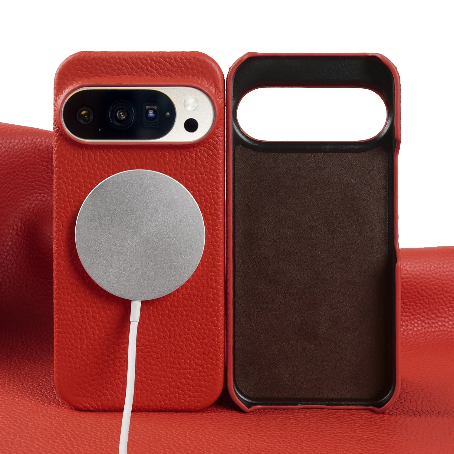For Magsafe Magnetic Lychee Genuine Leather Case For Google Pixel 10 Pro XL 9 8 7 6 5 9A 8A 7A 6A Back Cover Phone Cases Coque