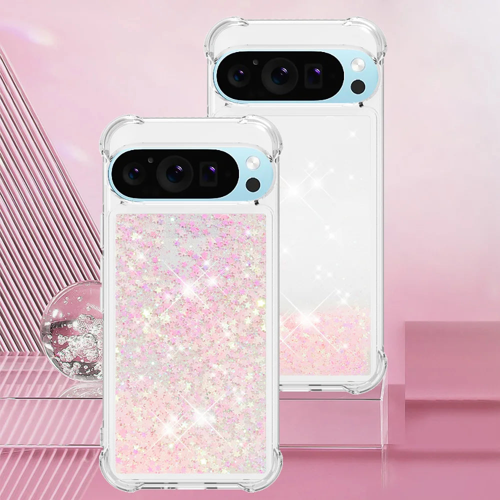 Cute Bling Glitter Liquid Quicksand Phone Case For Google Pixel 10 9 8 Pro XL 9A 8A 7A Anti Fall Protect Clear Soft Back Cover