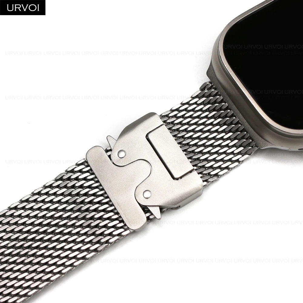 URVOI Band for Apple Watch Ultra 4 3 2 Series 12 11 10 SE3 Stainless Steel Mesh Strap for iWatch Secure Parachute Buckle 46 49mm