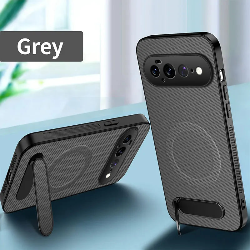 Carbon Fiber Leather Phone Case for Google Pixel 11 10 9 Pro XL 6A 7A 8A 9A 10A 7 8 Pro Magnetic Wireless Charging Bracket Cover