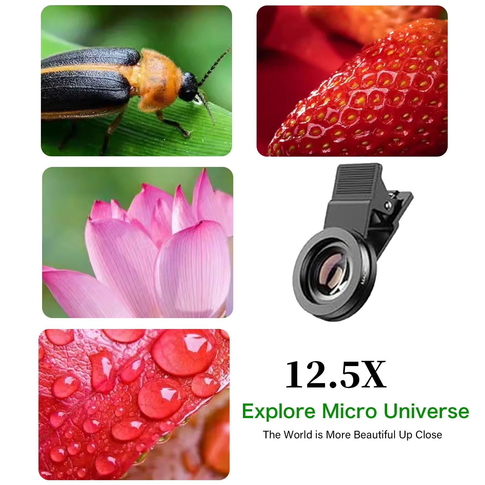 2 Functions Mobile Phone Lens 0.45X Wide Angle Len & 12.5X Macro HD Camera Lens Universal for iPhone Android Phone