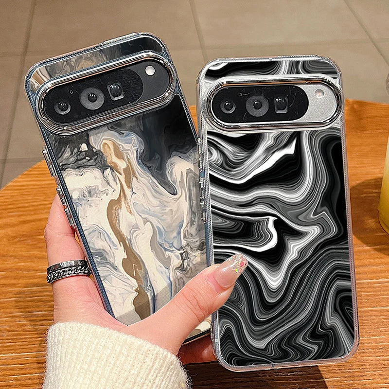Colored Marble Print Phone Case For Google Pixel 10 9 Pro XL 10 9 8 7 Pro 9A 8A 7A Shockproof Plating Soft TPU Transparent Cover