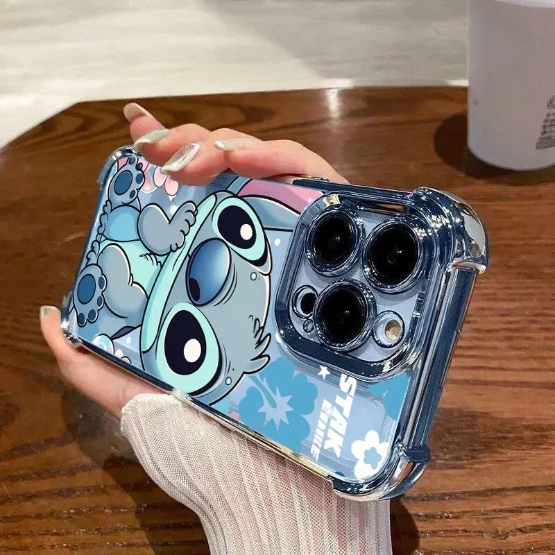 Cartoon Stitch Phone Case For IPhone 17 16 15 14 13 12 Pro Max Plus 16E Fashion Clear Shockproof Plating Cover
