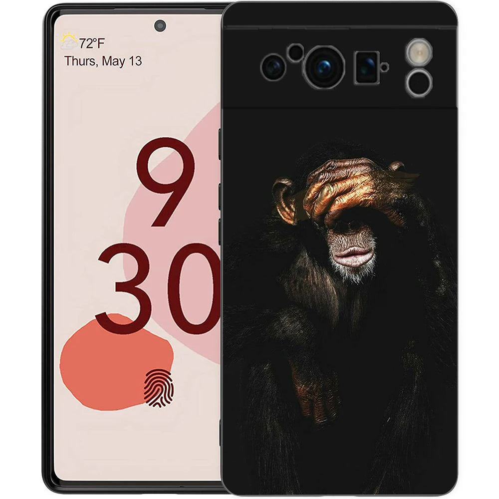Luxury Phone Case For Google Pixel 10 9 8 9A 8A 7 7A 6 Pro XL 6A 5G Black Soft Back TPU Cover Cute Funny Monkey