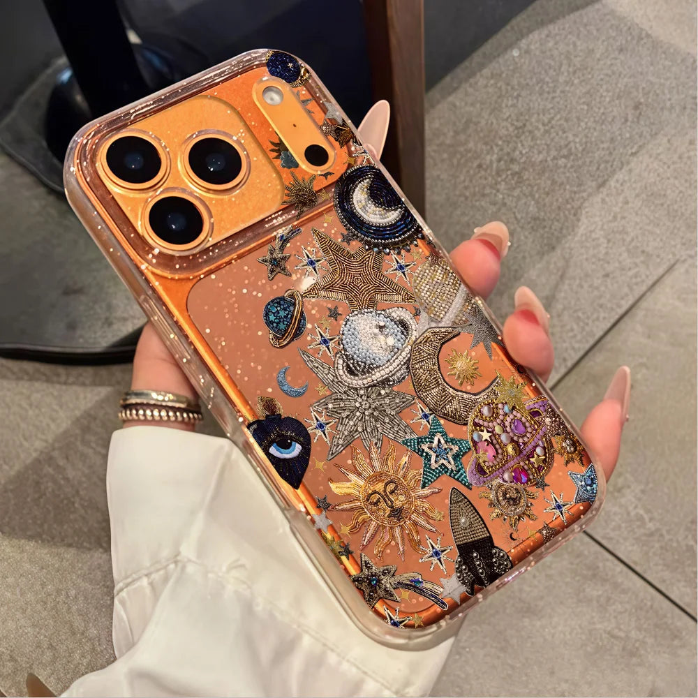 Luxury Stars Moon Clear Glitter Phone Case For iPhone 17 13 16 15 11 12 14 Pro Max 17 Air XR X 16e Case Soft Shockproof Cover