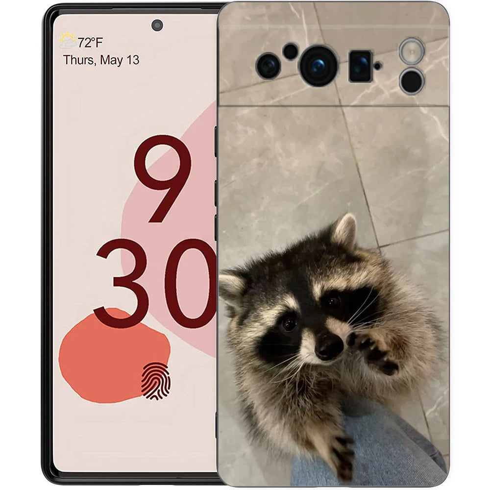 Raccoon Phone Case For Google Pixel 10 9 8 7 6 Pro XL 9A 8A 6A 7A 5G Soft Shockproof TPU Black Cover