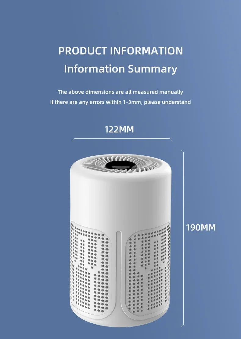 Mini Desktop Air Purifier Portable Air Cleaner HEPA Filter Freshener Odor Remover Compact Air Quality Improvement Devic