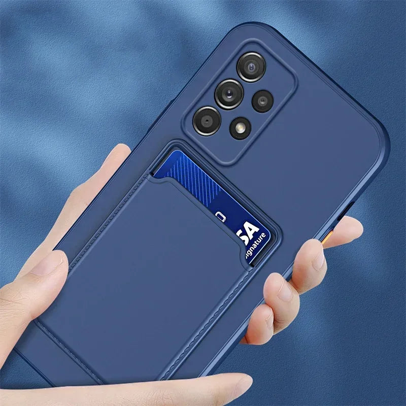 Soft Silicone Card Holder Case For Samsung Galaxy S24 S23 S22 S21 S20 Plus FE Note 20 Ultra A51 A71 A54 Slot Wallet Back Cover