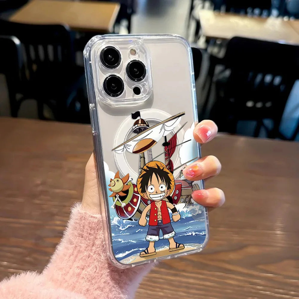 HOT Anime Ones Pieces Magnetic Phone Case for iPhone 17 16 15 14 13 12 11 8 7 Air Plus Pro Max X XR XSMax Soft Clear Tpu Cover