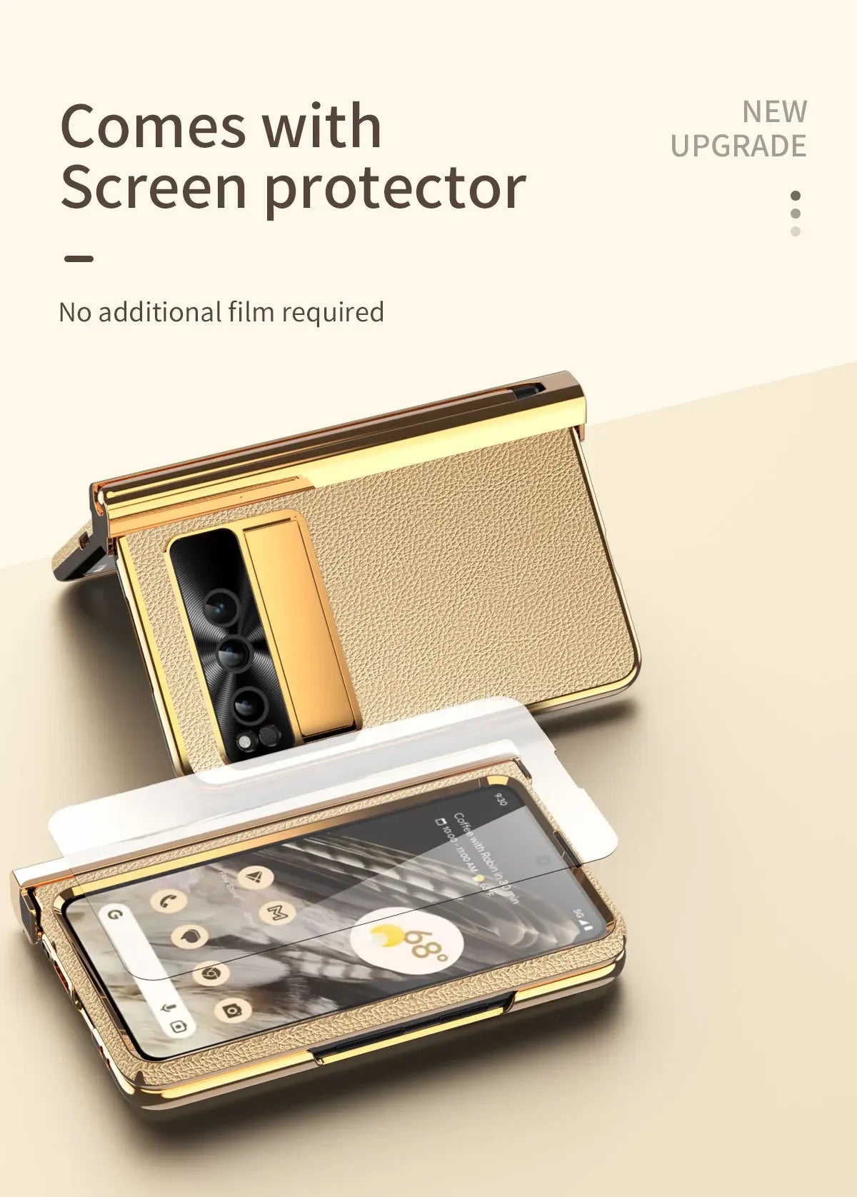 Phone case For Google Pixel Fold Plain Leather Plating Bracket Double Hinge with Pen Shell Film All-inclusive Protective Case