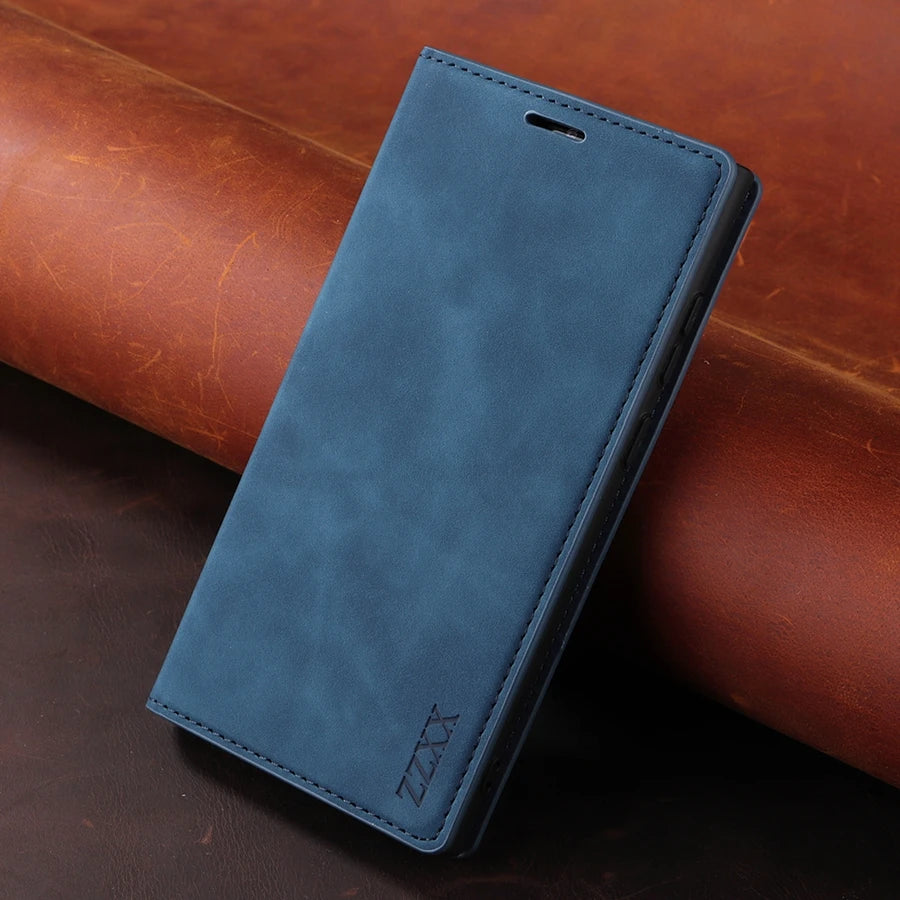 Luxury Wallet Skin Feel Magnetic Flip Card Stand Leather Case For Samsung Galaxy S23 FE S23 Ultra S22 Plus S21 S20 FE S10 S9 S8