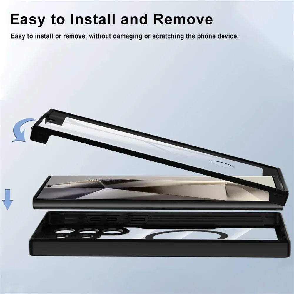 360° Full Shockproof Case for Samsung Galaxy S25 S24 S23 S22 S21 Ultra Plus FE Wireless Charging Transparent Cover
