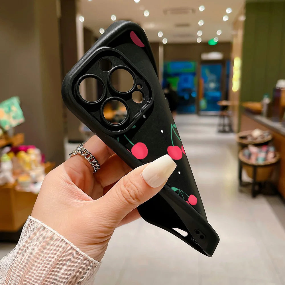 Red Cherry Phone Case For iPhone 13 17 Pro Max Case iPhone 11 16 15 14 Plus 12 16Pro XS Max XR X Cases Soft Silicone Back Cover