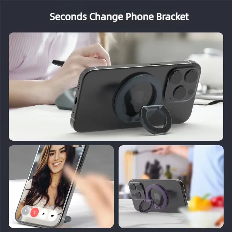 Magnetic Phone Ring Holder Dual-Side Magnet 360° Rotation Ultra-Thin Foldable Portable Desktop Phone Stand for iPhone 17 16 15