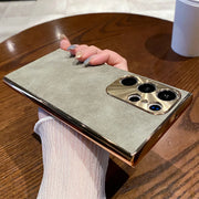 Luxury Plating Matte Suede Leather Case For Samsung Galaxy S26 S25 S24 Ultra S23 S22 Plus Camera Protection Shockproof Cover