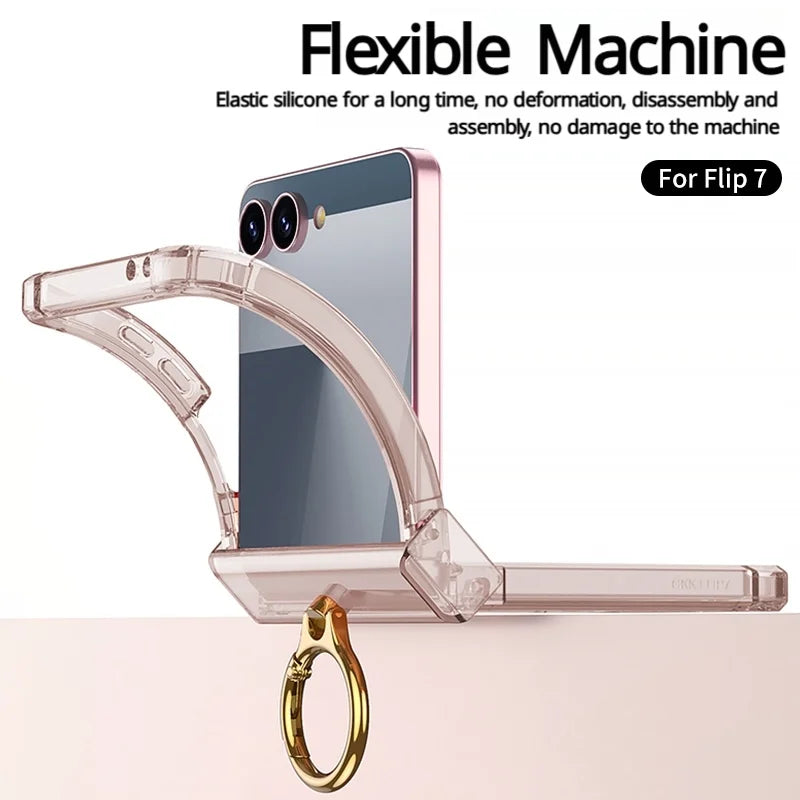 Luxury Ring Holder Airbag Hinge Protection Phone Case For Samsung Galaxy Z Flip 8 6 5 Z Flip7 FE Flip8 Antifall Shockproof Cover