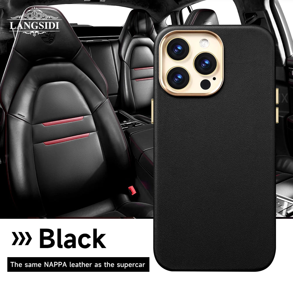 LANGSIDI Original Genuine Leather Magnetic Phone Case for iPhone 12 13 14 Pro 14 Plus 14Pro Wireless Charging for Magsafe Case