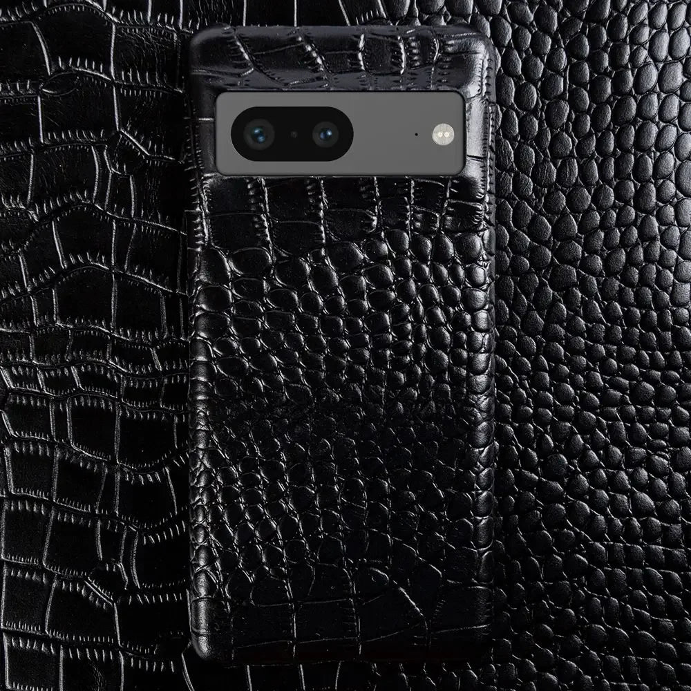 For Google Pixel 7 Pro Case Crocodile Grain Genuine Leather Phone Cover Pixel 10 6Pro 5A Capa Protective Etui Back Carcasa Shell