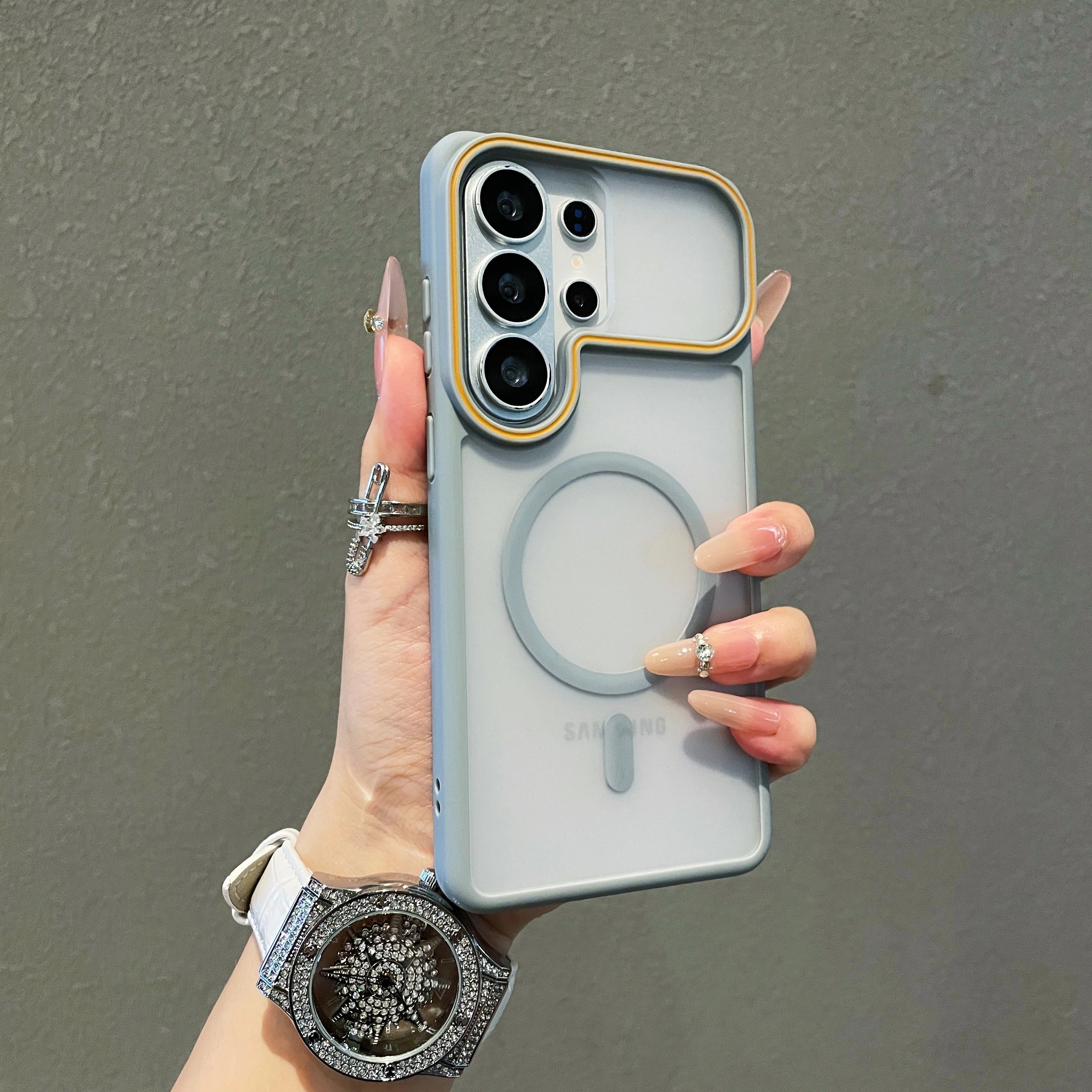 Strong Magnetic Frosted Matte For Magsafe Phone Case For Samsung Galaxy S26 S25 FE S24 S23 Ultra Large Window Shockproof Cover
