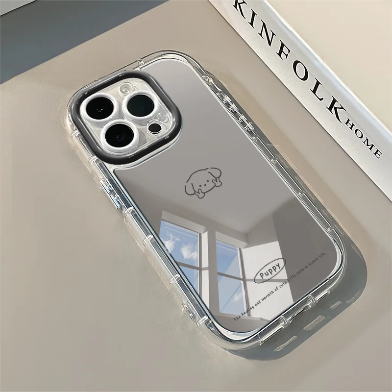Simple Cartoon Cat Dog Pattern Mirror Phone Case For iPhone 17 Pro Max Case 7 8 15 14 16 Plus 13 12 11 Pro X XS XR 16E Air Cover