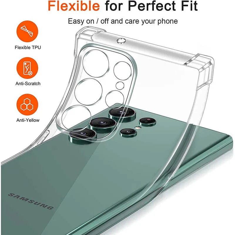 Shockproof Clear Silicone Soft Case For Samsung S25 S24 S23 S22 S21 Ultra plus note20 Galaxy S 23 22 21 FE + Phone Cases Cover
