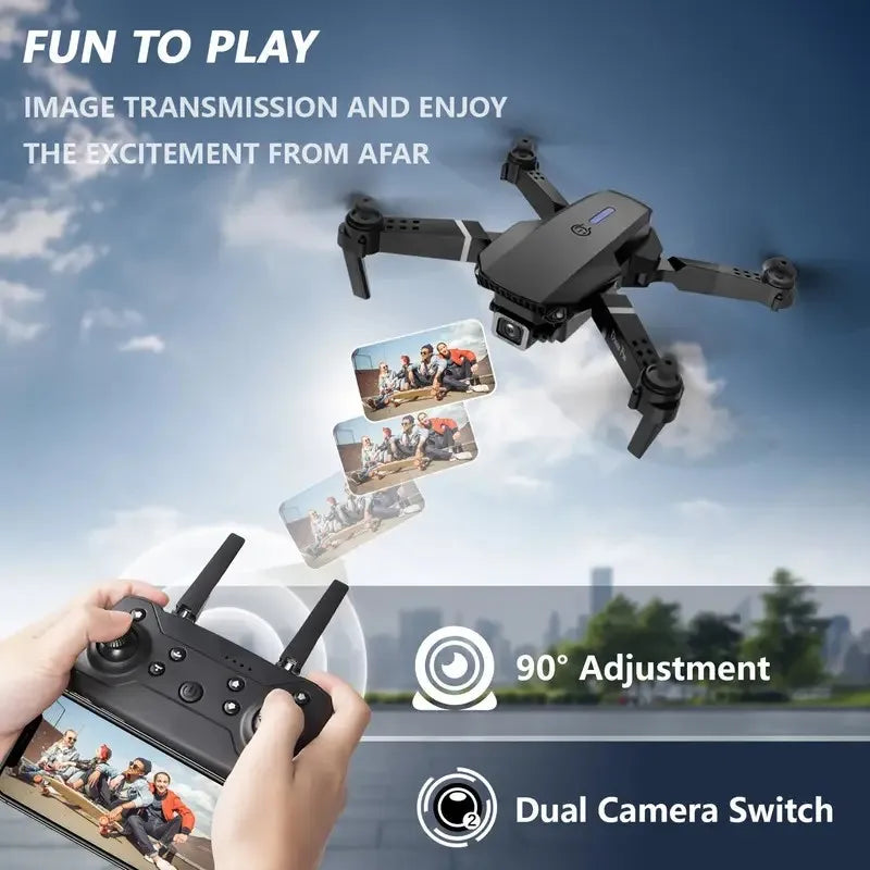 New E88 RC Drone 4K Professinal With 1080P Wide Angle Dual HD Camera,Foldable RC Helicopter WIFI FPV Height Hold Gifts Toys