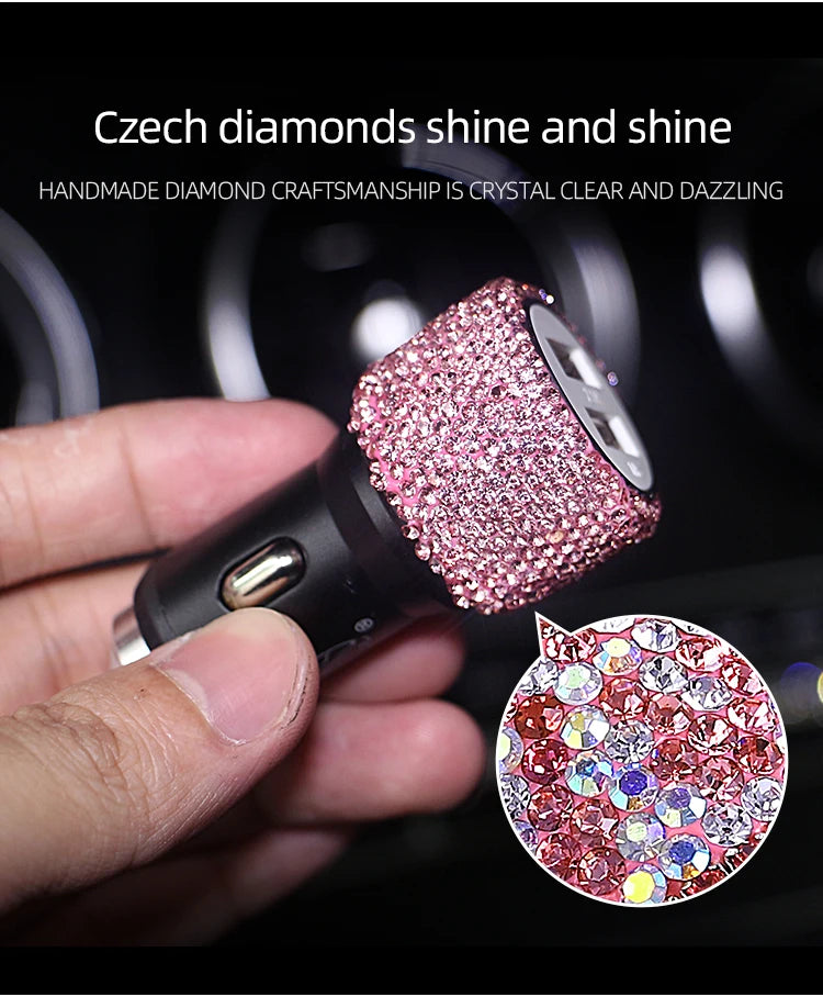 Car Dual USB Charger Port Fast Adapter Car Accessories Interior for Woman Car Bling USB Styling Diamond Car Accessories Interior