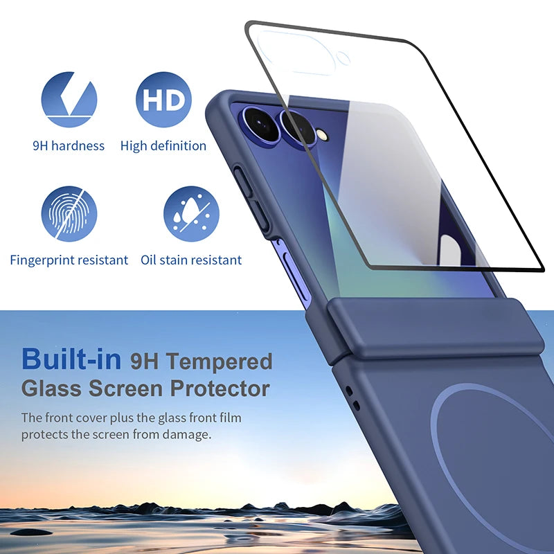 Hinge Protection Phone Case For Samsung Galaxy Z Flip 8 7 6 5 4 3 Magnetic Wireless Charging Case With Built-in Glass Film