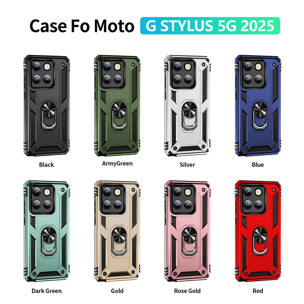 Armor Phone Case For Moto G Stylus Power Play GStylus GPower GPlay 4G 5G 2021 2022 2023 2024 2025 360°  Metal Ring Holder Cover