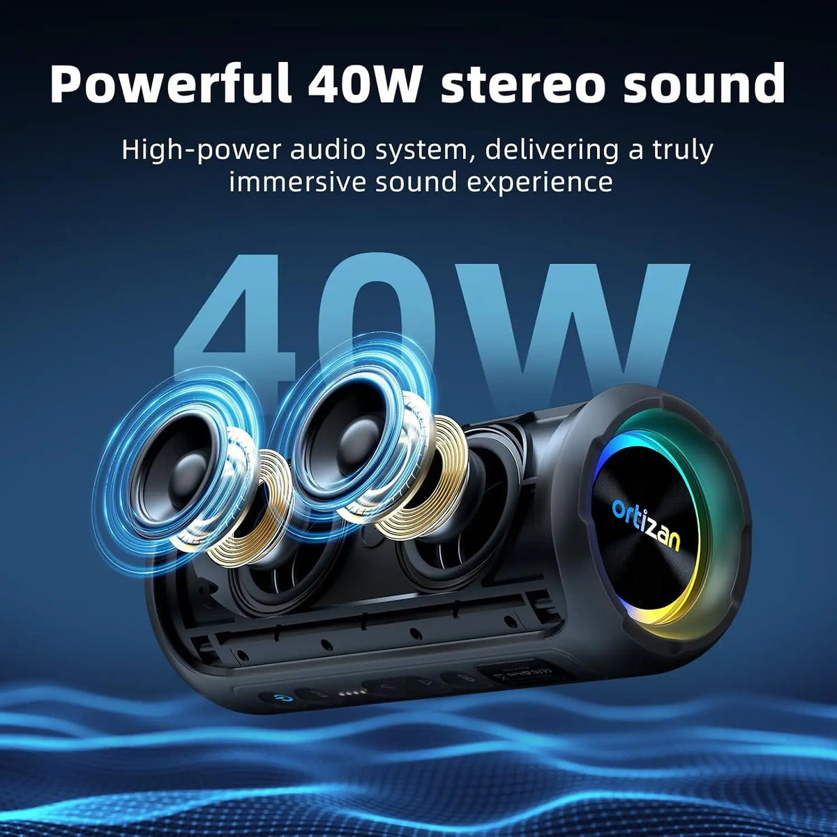 Ortizan Bluetooth Speakers 40W TWS Portable Speaker with Stereo Sound Bass, Bluetooth 5.3 Wireless USB Type C Outdoor, 6600mAh Battery