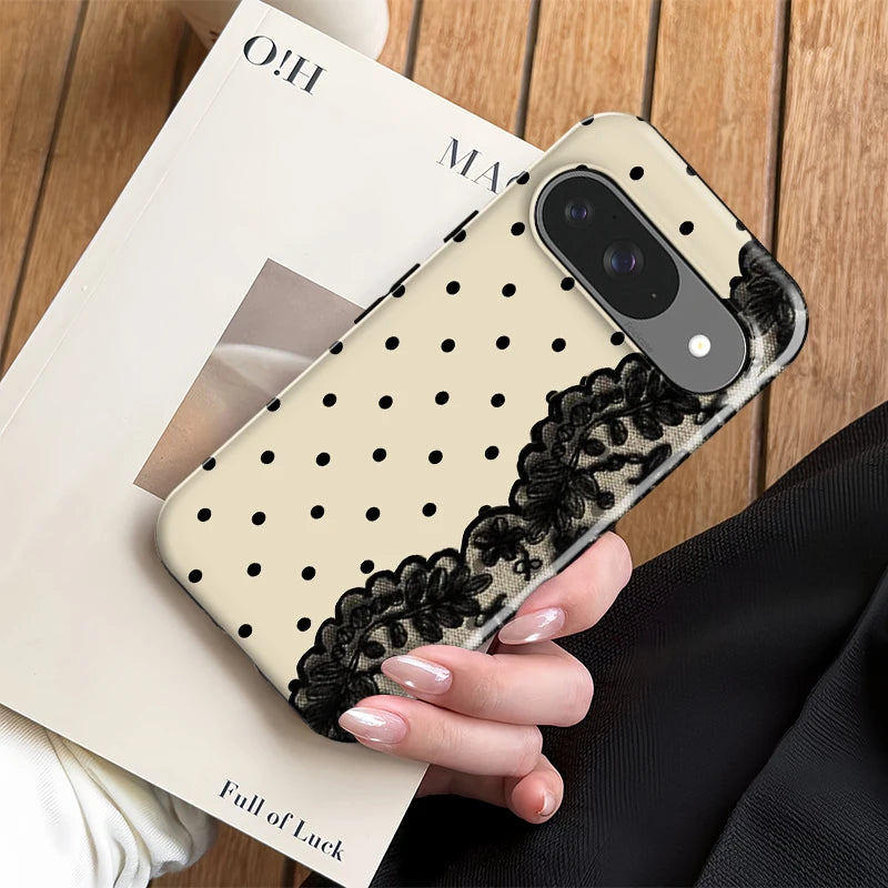 Fcicicase Lace Circular Dots Print Phone Case For Google Pixel 10A 7A 8A 10 9 Pro XL 10 9 8 Pro Anti-Drop Dual Layer Cover