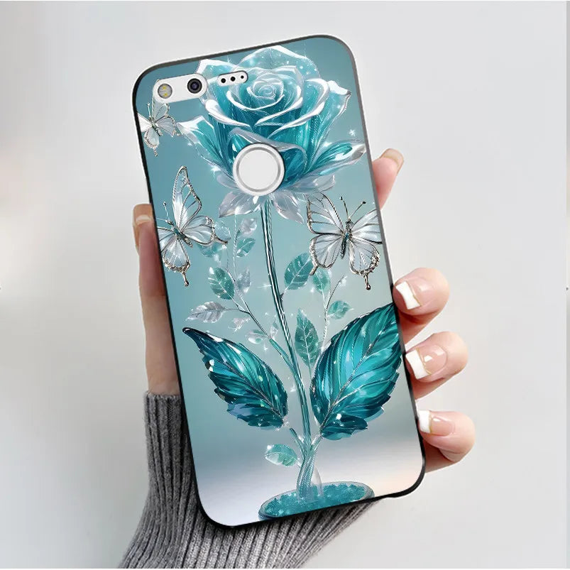 For Google Pixel XL Case Luxury Fashion Butterfly Flowers Black Soft TPU Silicone Back Cover For Google Pixel 1 1XL Phone Cases