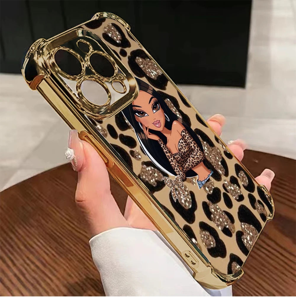 B-Bratz-S Leopard Plating Phone Case For Samsung S26 S25 S24 S23 S22 S21 S20 FE Note20 Edge Plus Ultra 4G 5G Anti Fall Airbag