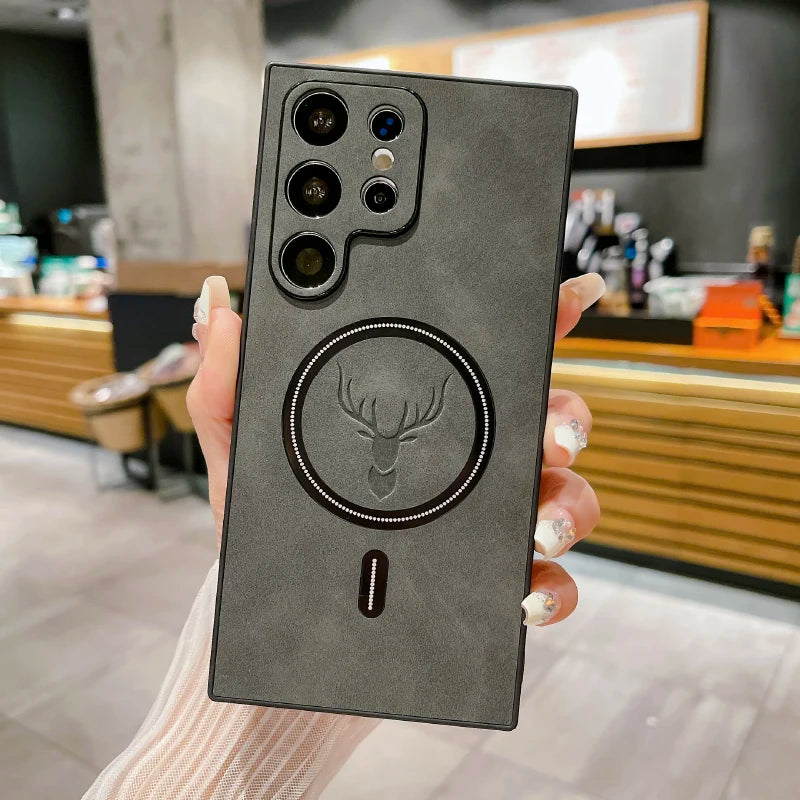 Luxury Leather For Magsafe Magnetic Wireless Charging Phone Case For Samsung S26 Ultra S24 S23 S21 S22 S25 Note 20 Ultra Plus FE